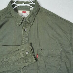 Vintage Levis Red Tab Mens XL Olive Green Twill Button Work Shirt (1996) 90's